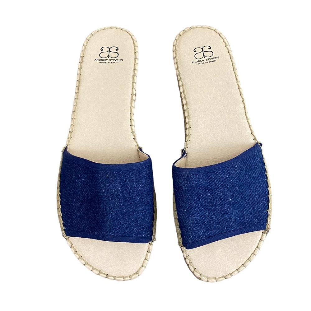 NEW Andrew Stevens Espadrille Flat Slides Leathers Denim Size 41 Made in Spain